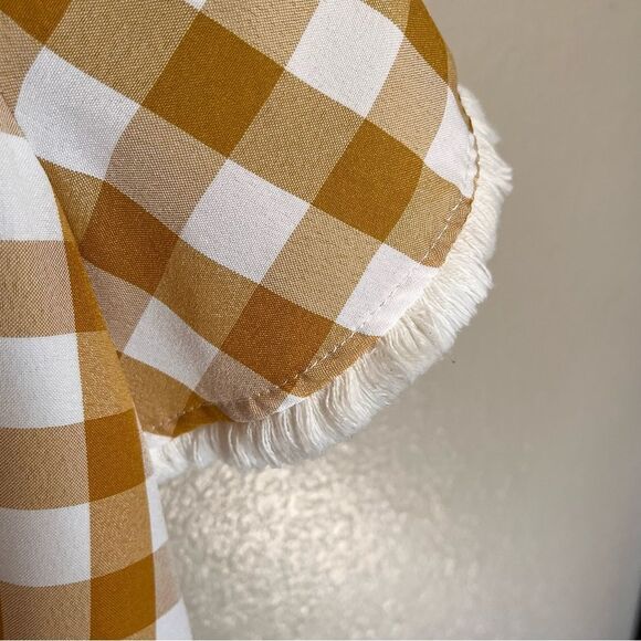 THML Mustard/White Checkered Short Sleeve Romper Gray Stripe Bottom Size Small - Picture 6 of 12